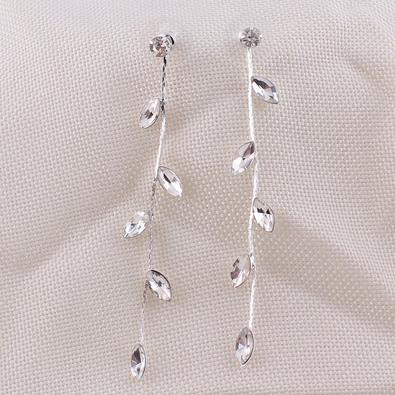 Grace Jun Silver Plated CZ Rhinestone Long Tassel Drop Earrings and Clip on Earrings No Pierced for Women (Ear clip) - Image 3